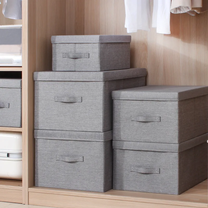 Folding Linen Fabric Storage Boxes & Bins Home Storage Organizer With Lid For Toy Clothes Underwear