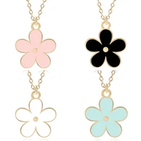 trendy metal plant necklace for women diy colorful flower enamel pendant double side petals necklacespendants gift dropshipping