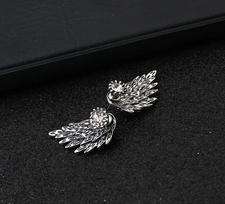 

E277 Vintage Stereo Angel Wings Ear Stud Earrings Feather Diamond Set Alloy Piercing Ear Stud Ear Stud