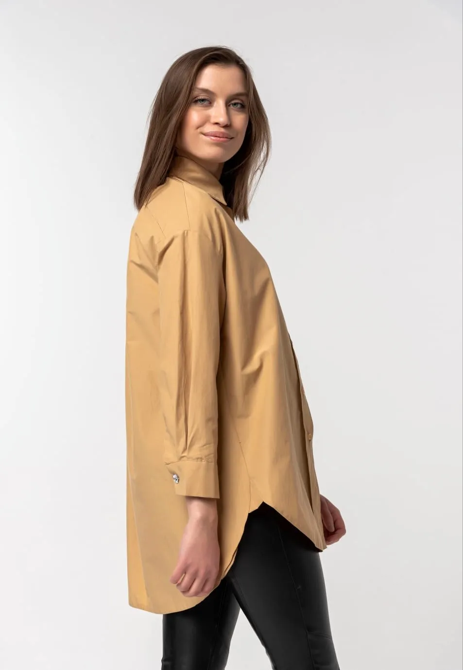 

Women Ochre Color Poplin Fabric Shirt PBG8789