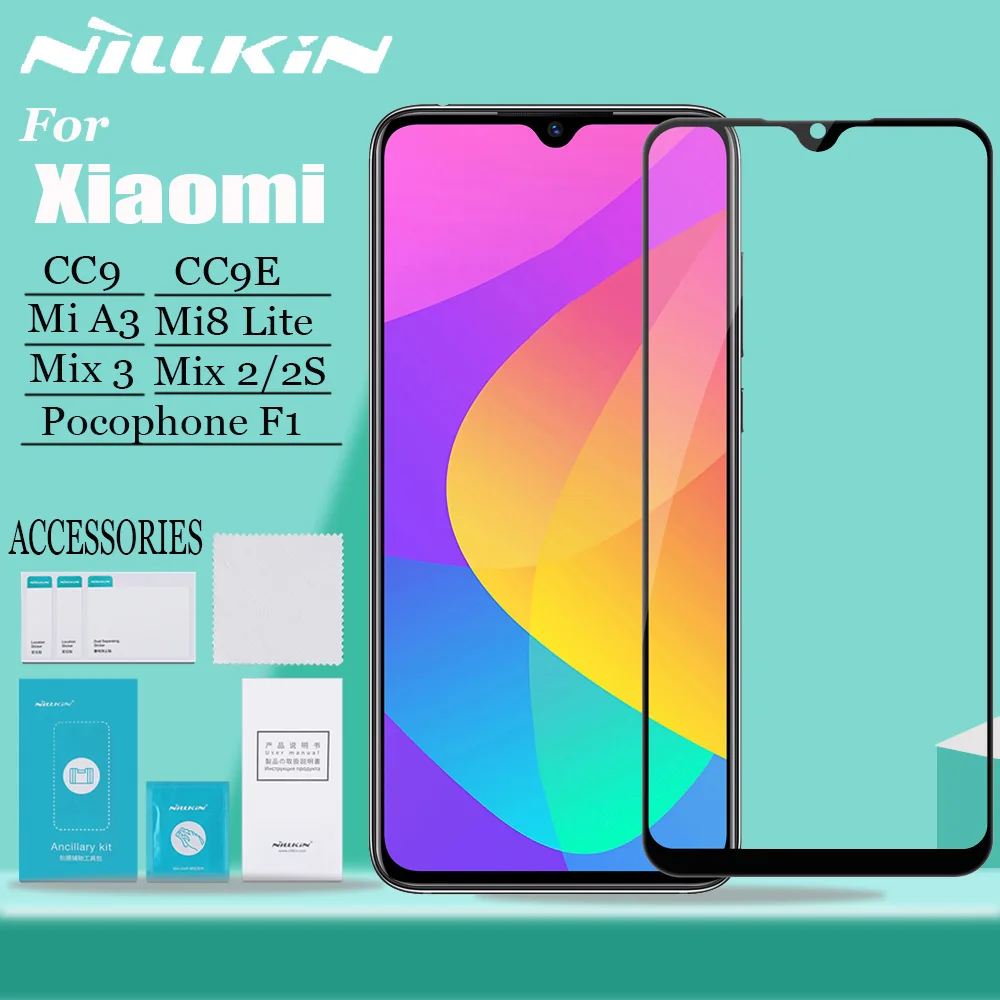 NILLKIN для Xiaomi mi CC9 CC9E A3 mi x 3 2S 2 mi 8 облегченное Закаленное стекло протектор экрана 2.5D полное покрытие стекла на Pocophone Poco F1