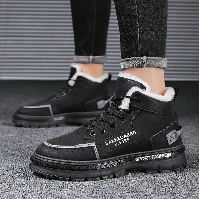 Men Boots Men's Winter Shoes Fashion Snow Plus Size Sneakers Ankle Black Blue Footwear |