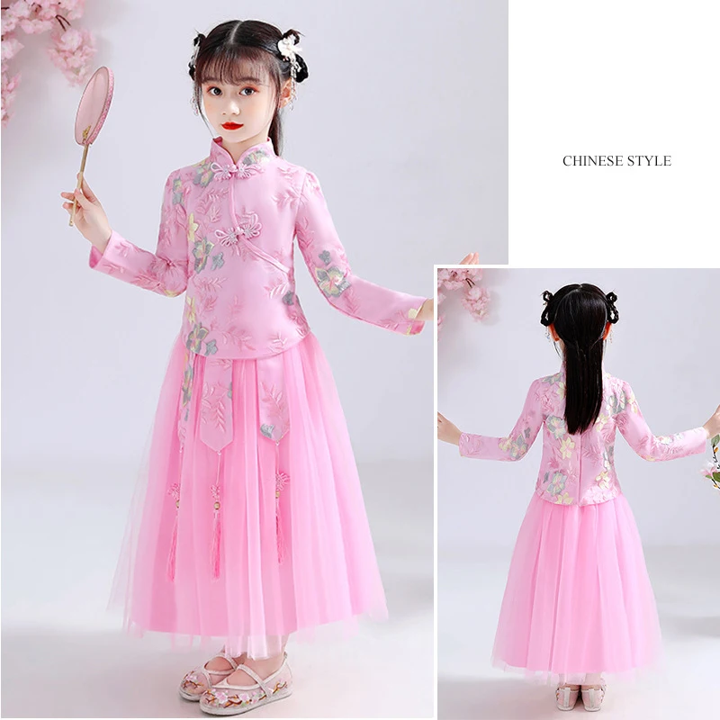 2 шт. детское платье-Ципао с цветочным принтом | Тематическая одежда и униформа