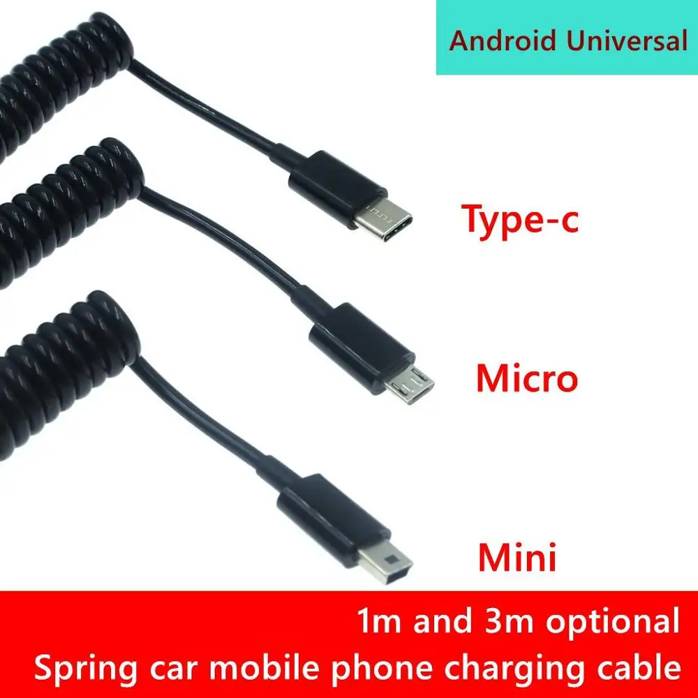 

Пружинный кабель Micro USB Тип C, быстрое зарядное устройство mini usb для Samsung S8 S9 S7 Edge, автомобильный выдвижной Дата-кабель для телефонов Android, 3 м