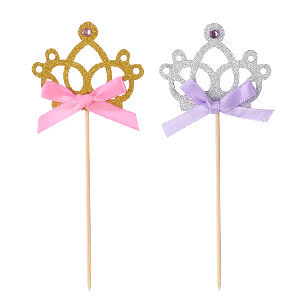 Изысканная изящная Золотая Серебряная корона для торта с бантом деревянный