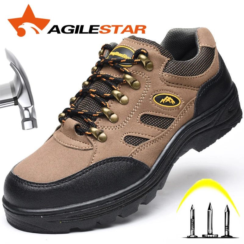 Мужские рабочие ботинки со стальным носком дышащие замша кожа противоскользящая