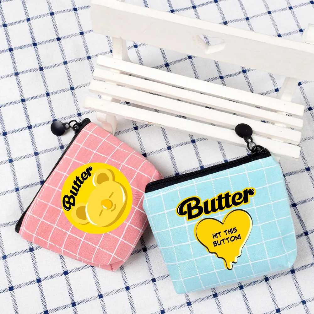

3QQBTS Bulletproof Youth Group Lattice coin purse creative cartoon zipper color canvas coin storage pouch