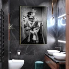 Современная унитаза сексуальная женщина мужская холст печать бар девушка курить и пить ванная комната картина плакат черно-белая картина