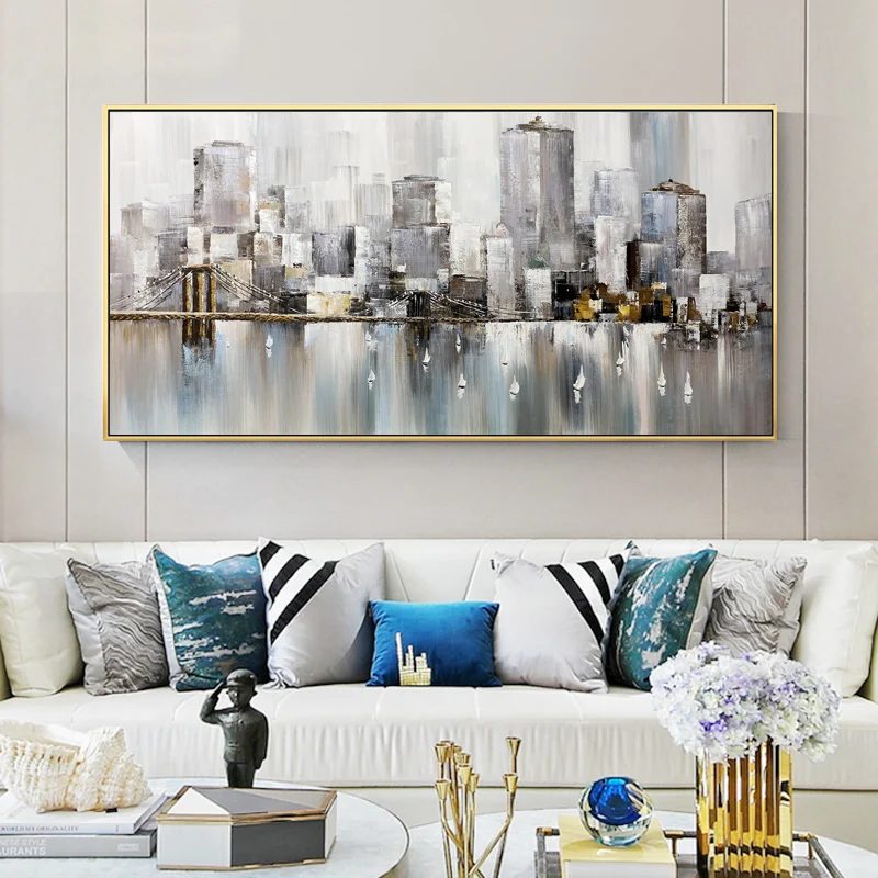 

Large Size Hand Painted Oil Painting On Canvas City Landscape Modern Home Decor Abstract Wall Art Picture For Living Room Gift