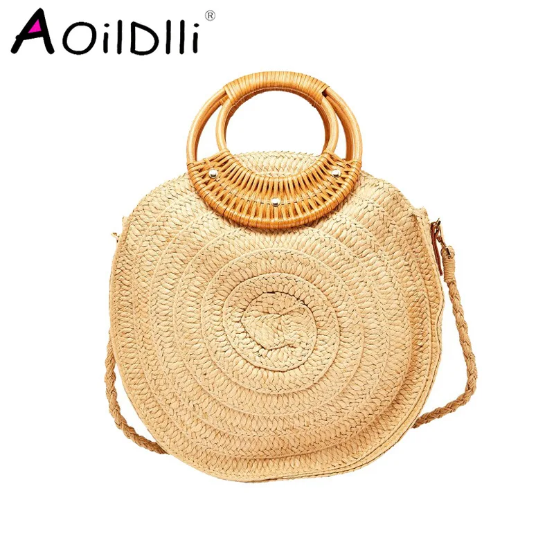 

Летние соломенные сплетенные женские сумки на плечо из искусственной кожи, повседневные женские сумочки ручной работы, большие плетеные же...