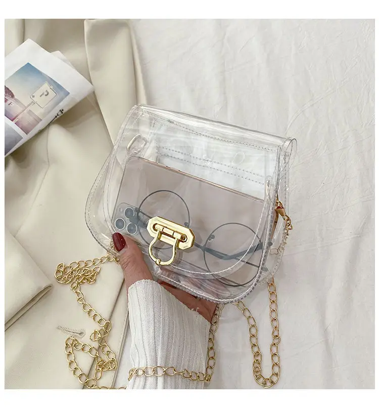 Female Bag 2021 French Niche Transparent Jelly Bag New Trendy Semicircle Saddle One Shoulder Messenger New Simple All-match