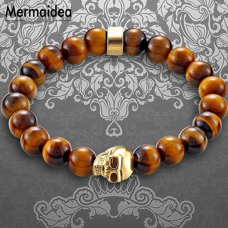 Браслет из ниток с черепом 8 мм бусины в виде тигрового глаза новинка 2020 черное