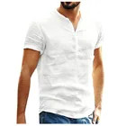 Футболка мужская с коротким рукавом, мешковатая смешанная хлопковая Однотонная рубашка в стиле ретро, топ в стиле Харадзюку, лето