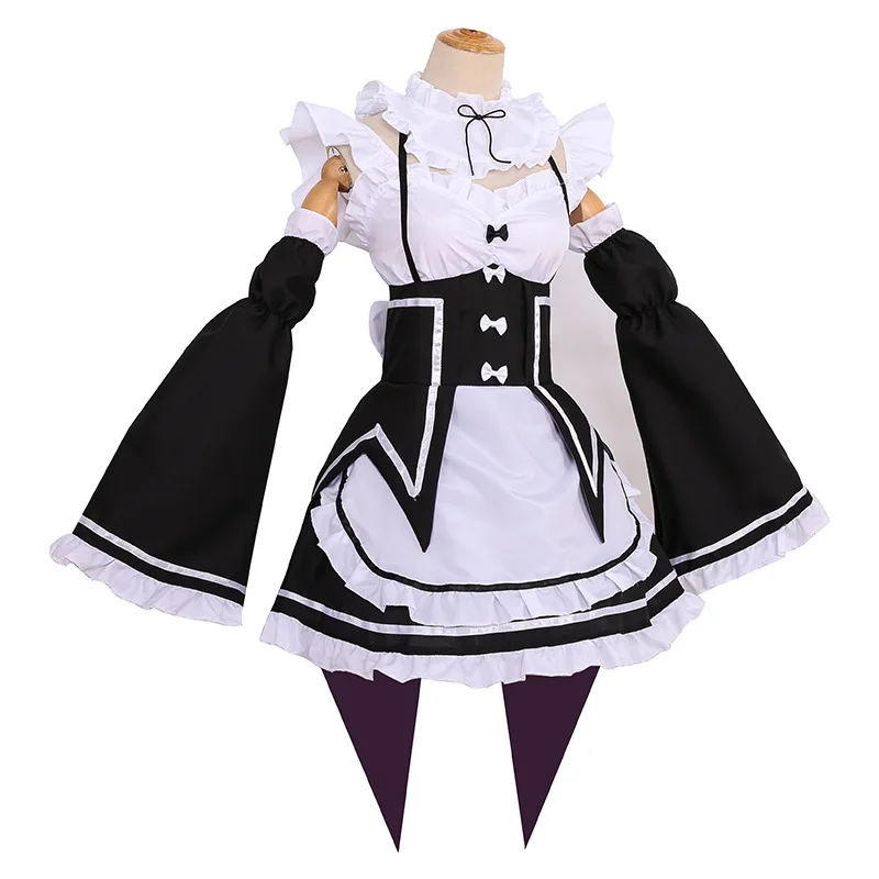 

Lolita Dress Halloween Sexy Anime Maid Outfit Spandex Cute Suit Carnival Party Rem Cosplay Servant Apron Costumes Black Skirt