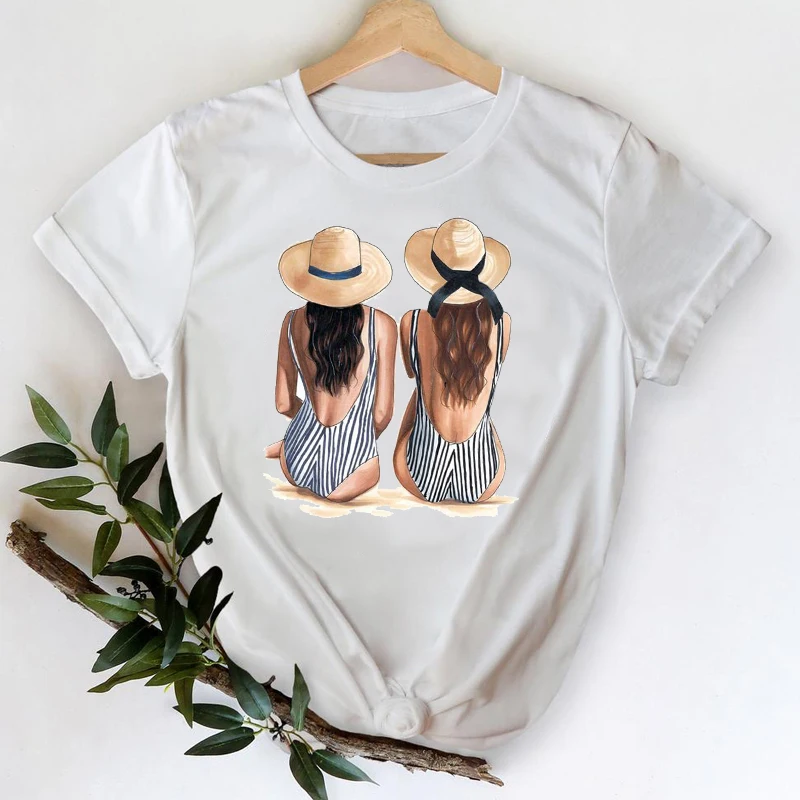 

T-shirts Women 2021 Kawaii Printing Cartoon Sister Friends Clothing 90s Clothes Stylish Tshirt Top Lady Print Sweet Tee T-Shirt