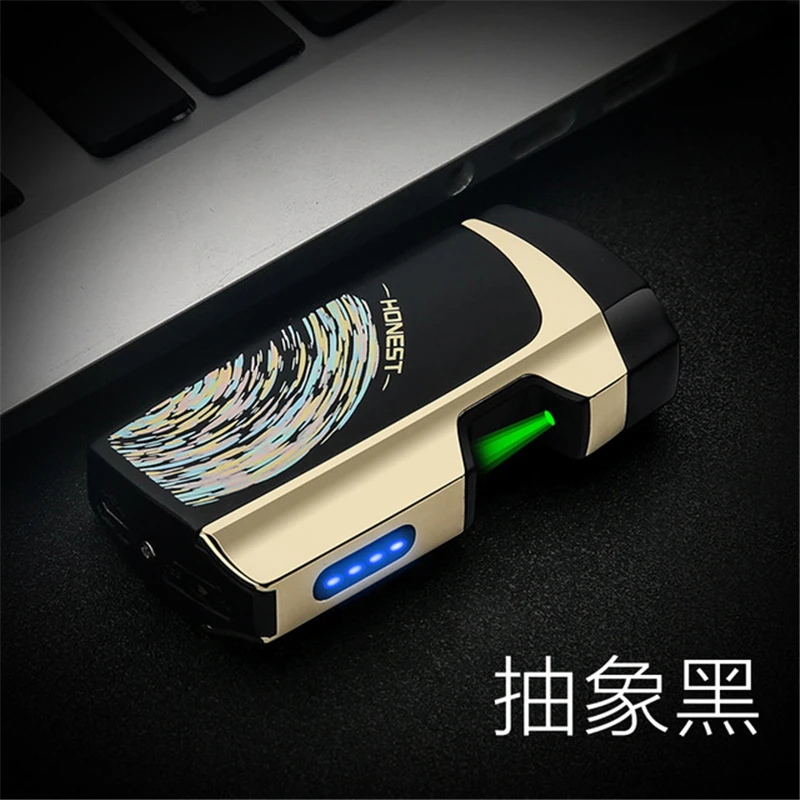 Black1 Быстрая Зеленая лазерная Зажигалка для сигарет, Электронная зажигалка, USB плазменная двойная дуговая Зажигалка для свечи, металлические турбо электрические зажигалки - Цвет: Black1