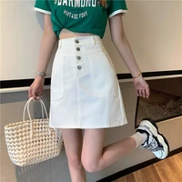 short skirt womens new korean style high waist denim a line skirt female bag hip skirt