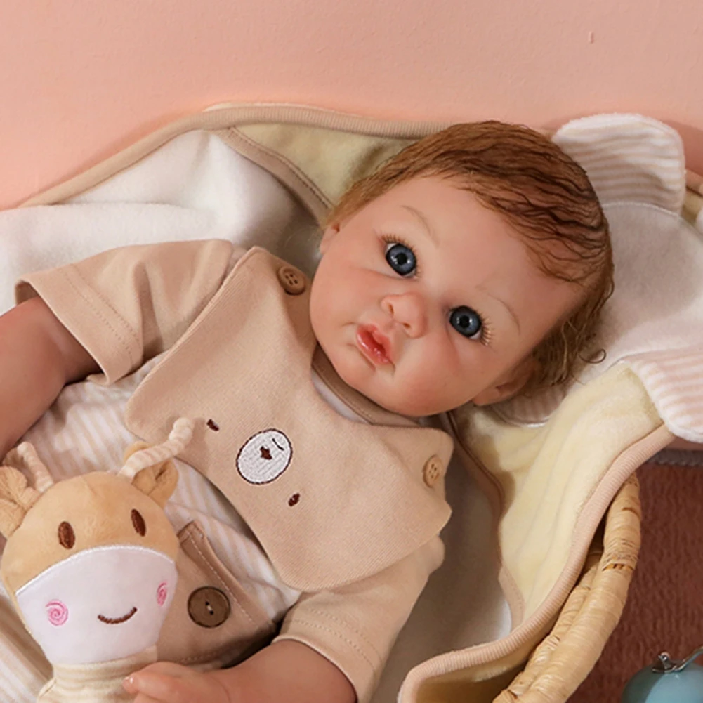 

50cm Reborn Doll Rooted Hair Silicone Vinyl Adorable Lifelike Toddler Kids Accompany Reborn Baby Pretend Toys for Children Gifts