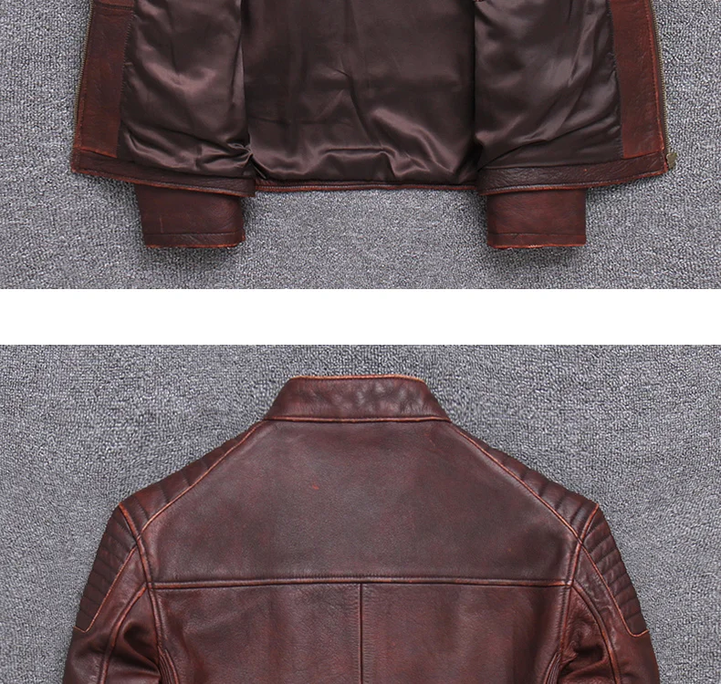 Tcyeek Genuine Leather Jacket for Men Fashion Cow Leather Coat Streetwear Men's Moto& Biker Coats Slim Casaco U-1806