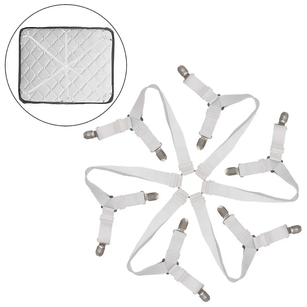 

2021 NEW Bed Fitted Fasteners Clips Suspenders Straps Sheet Crisscross Adjustable Suspenders Gripper Holder Fastener Clips Kit
