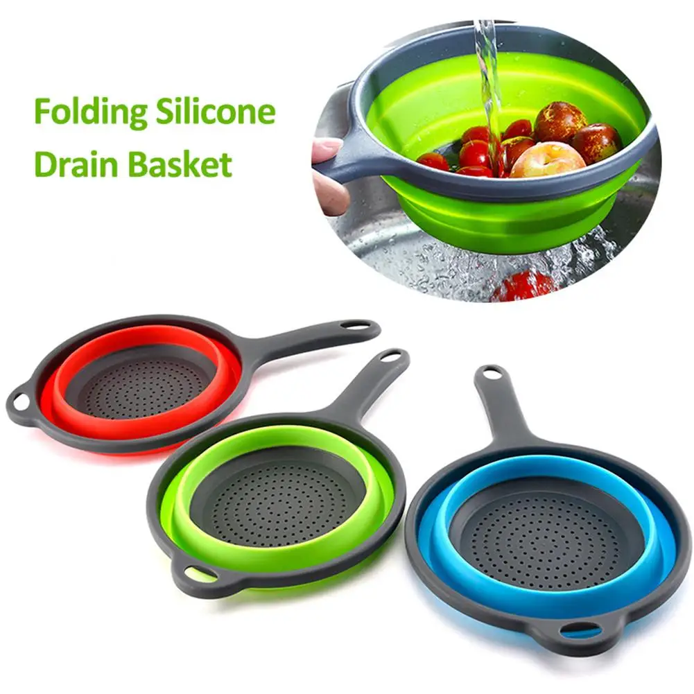 

Foldable Fruit Vegetable Washing Basket Strainer Portabl Silicone Colander Collapsible Drainer With Handle Kitchen Gadgets