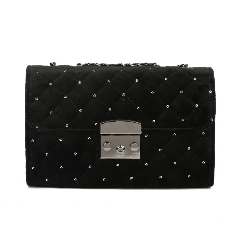 Новая модная женская сумка Корейская версия диких бриллиантовых цепей шерстяная