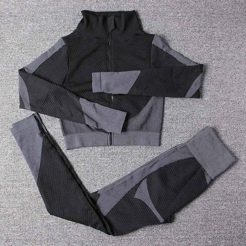 

2 piece long sleeve fitness suit sportswear seamless workout gym wear set woman gym clothing for women yoga set