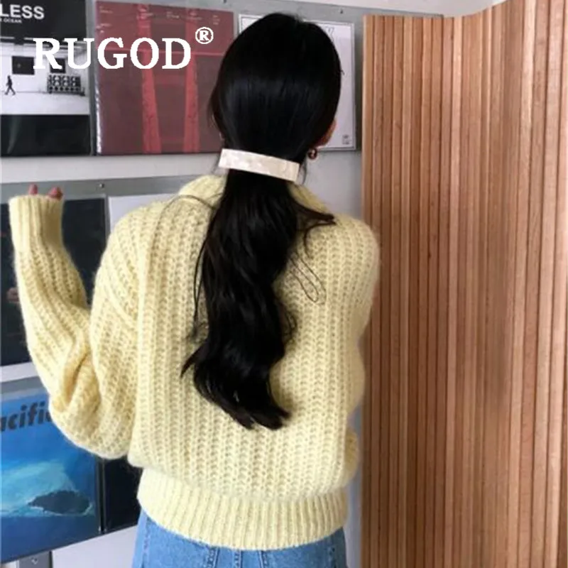 RUGOD New winter warm sweater pullovers for woman o neck loose thick knit pull fashion female casual basic tops korean | Женская одежда