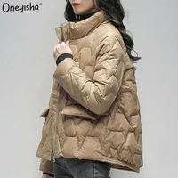 oneyisha ultra light down jacket female 2021 loose short 90 duck down coat ladies stand up collar woman warm winter jackets