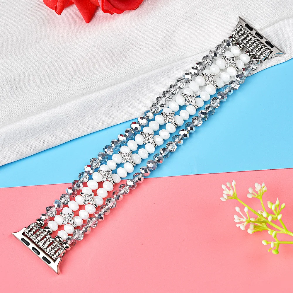 Женский браслет с жемчугом и кристаллами для Apple Watch SE Band Series 6 5 4 3 ювелирный агатом