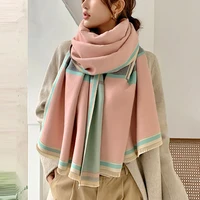 2021 new winter scarf warm cashmere double sided thick lady fashion shawl female students dual use foulard banket print bandana