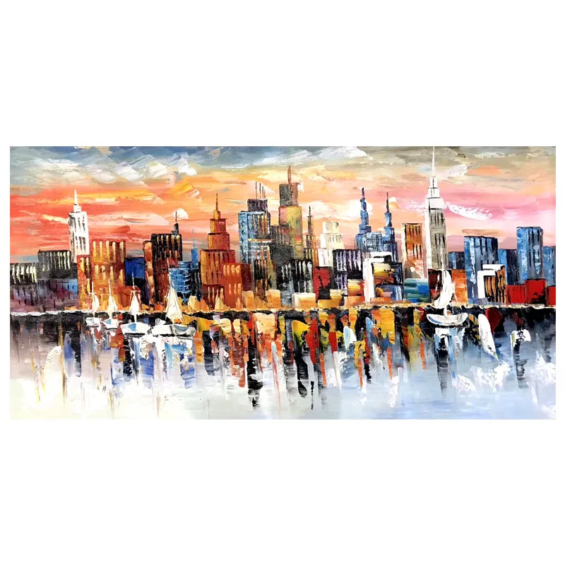 KOWELL 100% Handpainted Modern Abstract City Oil Painting On Canvas Art Gift Home Decor Living Room Wall Art Frameless Picture