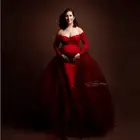Комплект из 2 предметов, Красный Русалка платье для беременных с Тюль юбка одежда с длинным рукавом свадебные платья скромное платье с открытыми плечами Пышное Беременность платье