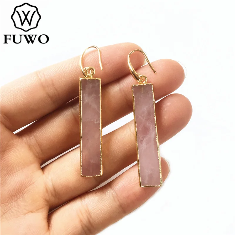 FUWO розовый кварц серьги из аметиста с золотой отделкой модные крошечные Пули Форма Серьги-капельки для женщин ER255
