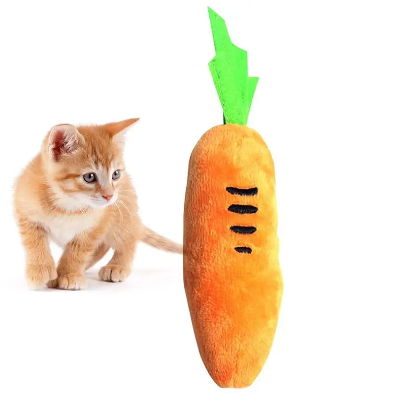 

Plush Carrot Cat Chew Squeaky Toy Interactive Cat Thumb Grab Bite Soft Toys For Pet Kitten Molar Cleaning Teeth Toy Supplies
