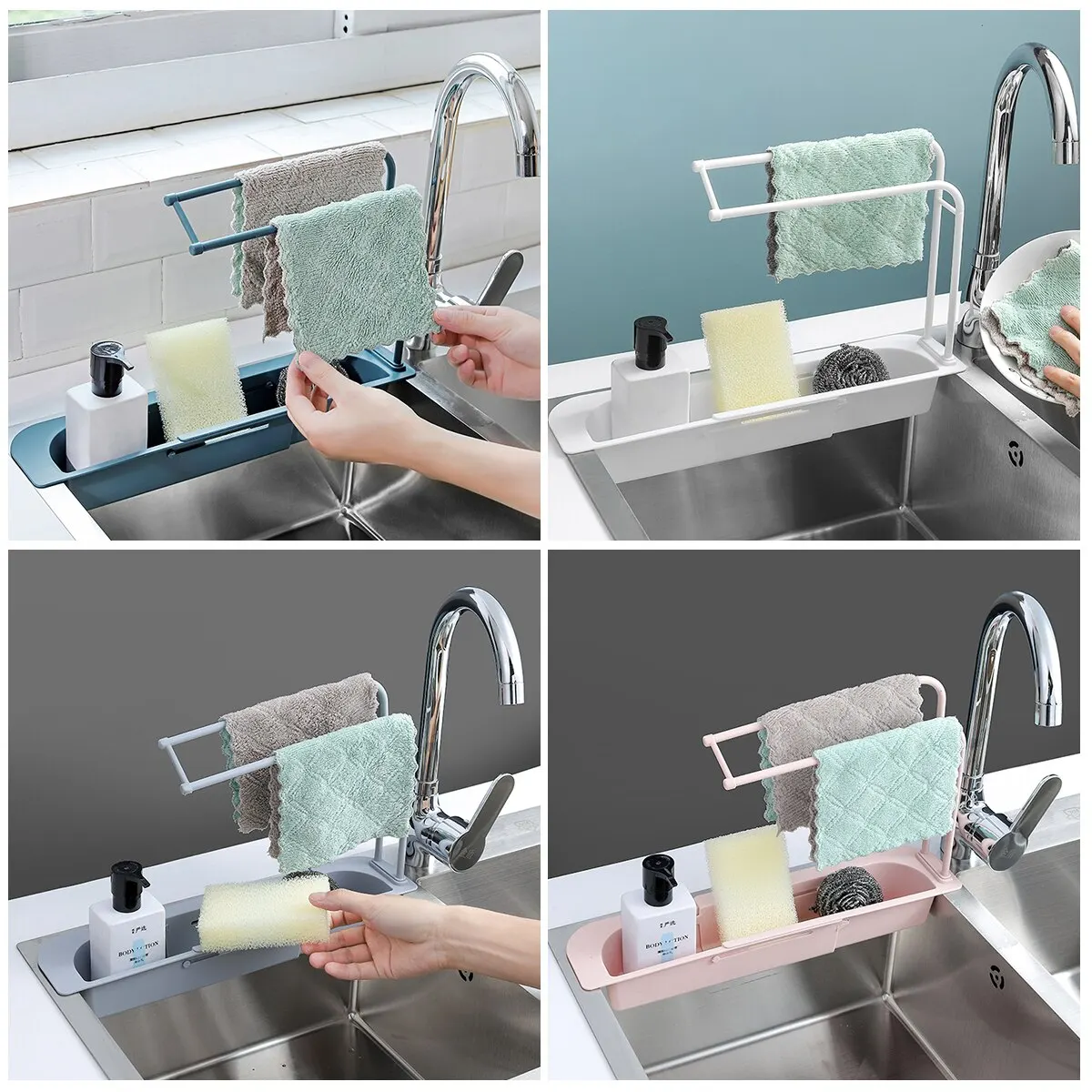 

Telescopic Sink Shelf Soap Sponge Drain Rack Storage Basket Bag Faucet Holder Adjustable Bathroom Holder Sink Kitchen Accessorie