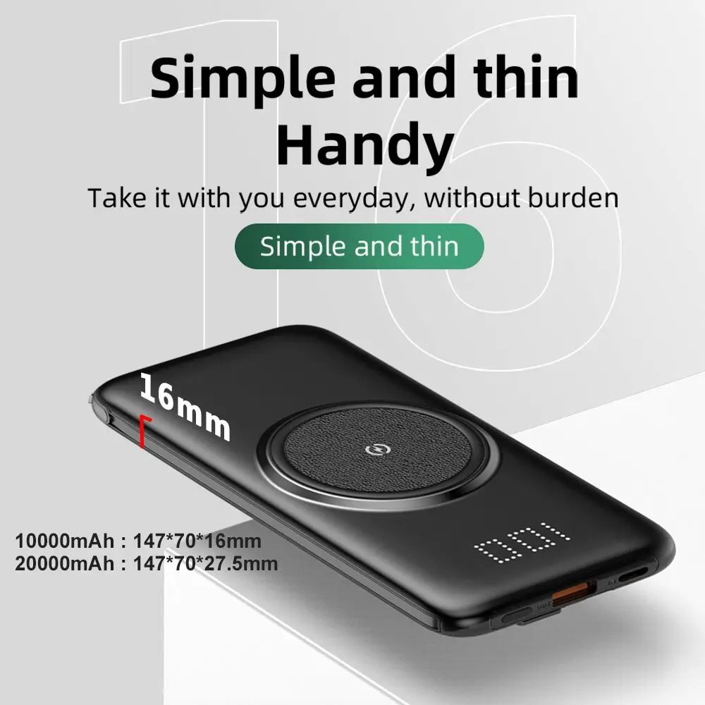 CASEIER 20000mAh Беспроводное зарядное устройство Внешний аккумулятор для Xiaomi iPhone