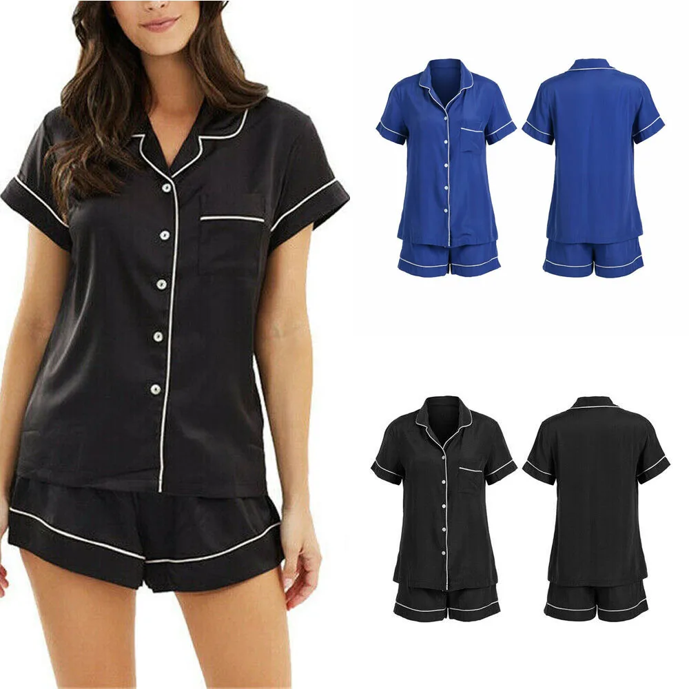 

Summer Women Satin Plain Sleepwear Babydoll Lingerie Nightwear Shorts Pjs Pyjamas Set