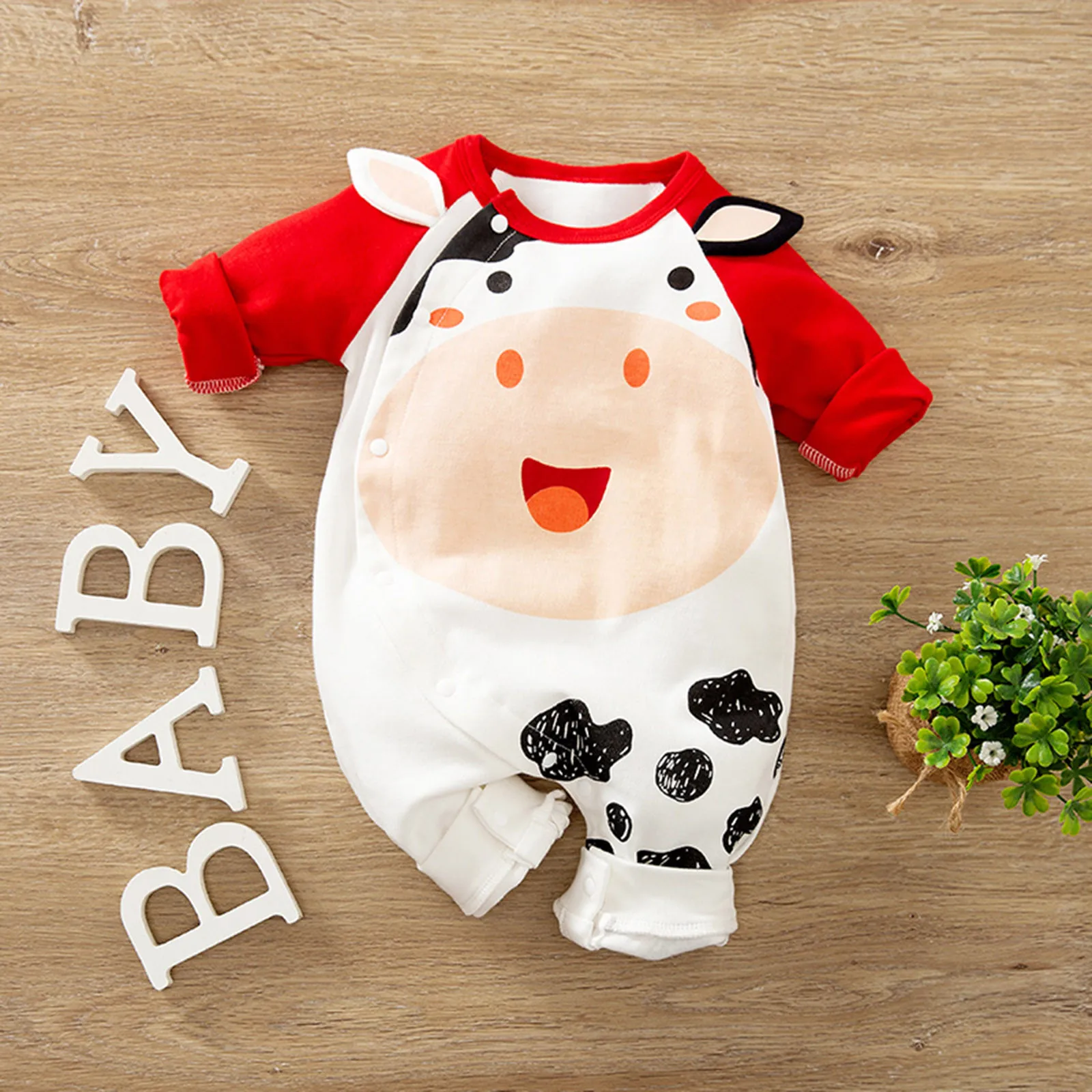 Newborn Infant Baby Boys Girls Dairy Cow Print Cartoon Romper Jumpsuit Outfits boy clothes kinder kleding meisje E1 | Мать и ребенок