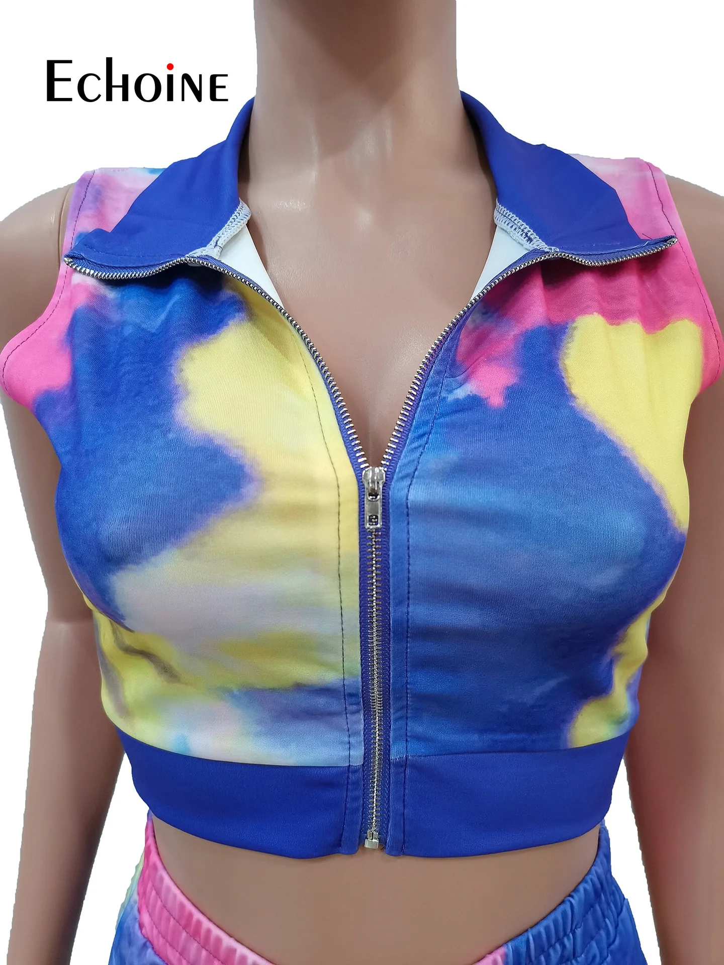

Echoine Women Tie Dye Print Set Sexy Active Sweatsuit Fashion Zipper Tops and Shorts Matching Two Piece Set Jogger Tracksuit