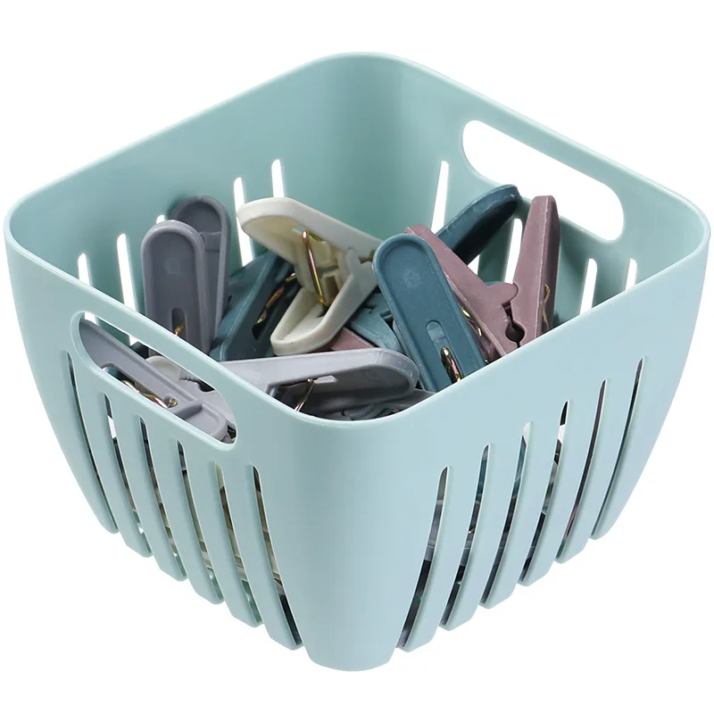 

Household Multifunctional Drying Clip Creative Plain Color Windproof Clothes Pin Basket Plastic Fixing Clip For Underwear Socks