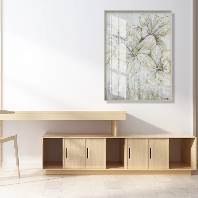 

Retro Big White Gold Foil Flower Oil Painting On Canvas Print And Poster Home Wall Art Decor Modern Living Room Bedroom Pictures