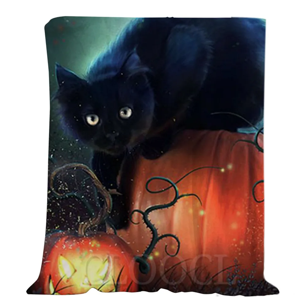 

Фланелевые одеяла hxхэллоуин, Черный кот, пемкинс, 3D печать, детское одеяло, подарки для мальчиков и девочек