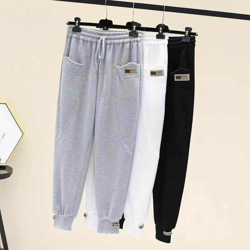 

Woman Warm Autumn Winter Pants Female High Elastic Waist Harem Pant Ladies Loose Solid Pockets Oversize Streetwear Trousers A257