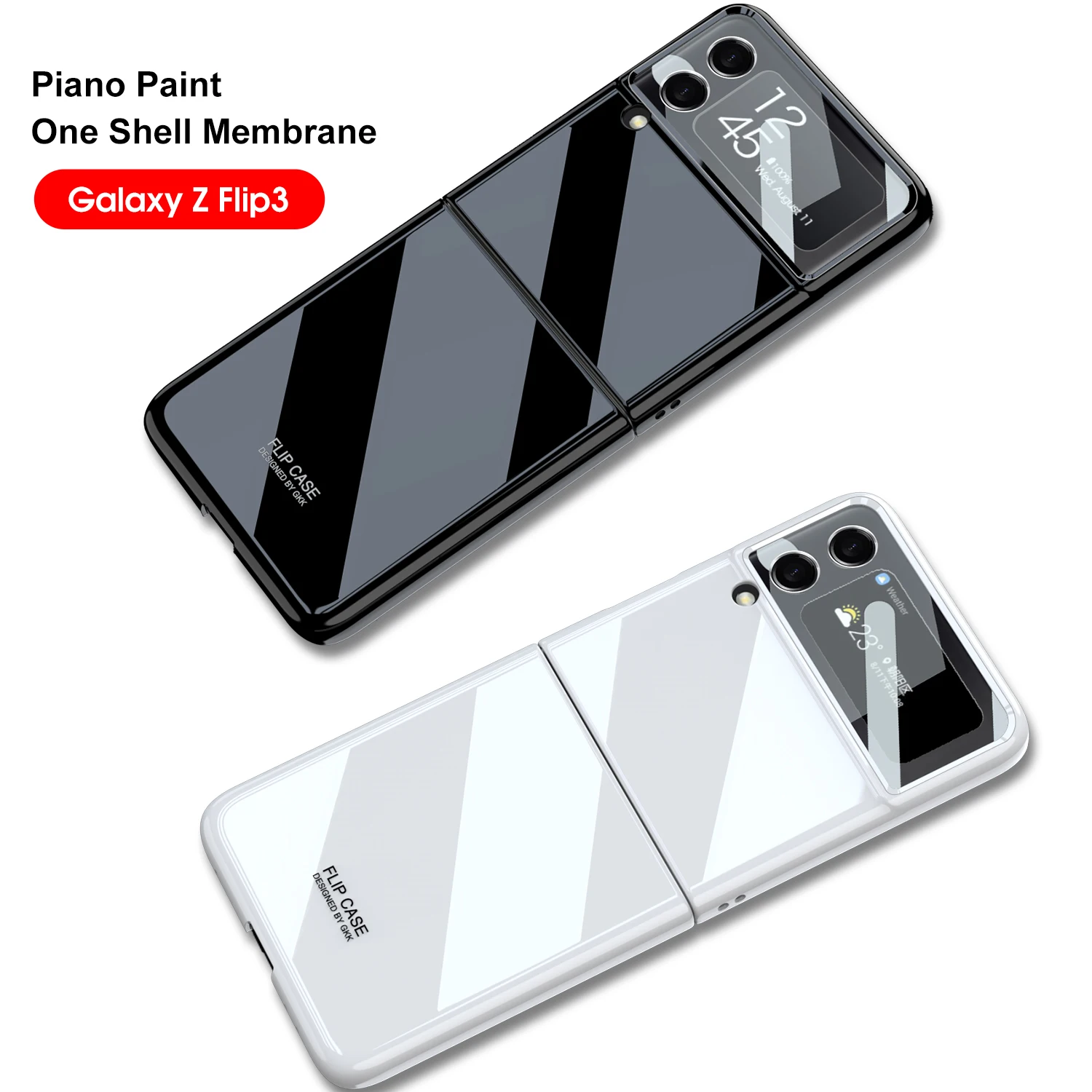 

With Film Phone Case For Samsung Galaxy Z Flip 3 5G Shell PC Piano Paint Solid Color Fold Washable Shockproof Flip Case Cover