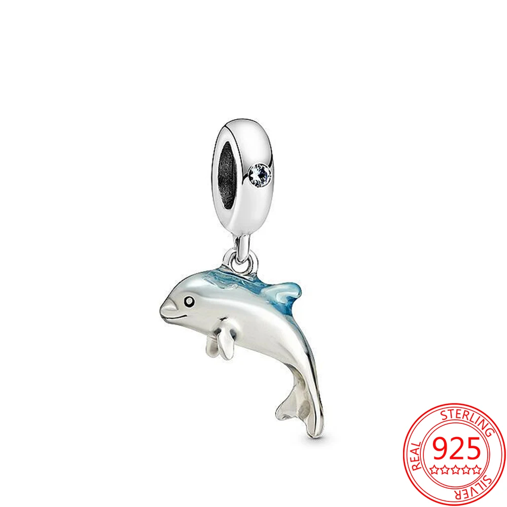 

Real 925 Sterling Silver Blue Ocean Series Of Dolphin Pendant Beads Charm Fit Original Brand Bracelet Jewelry Gifts