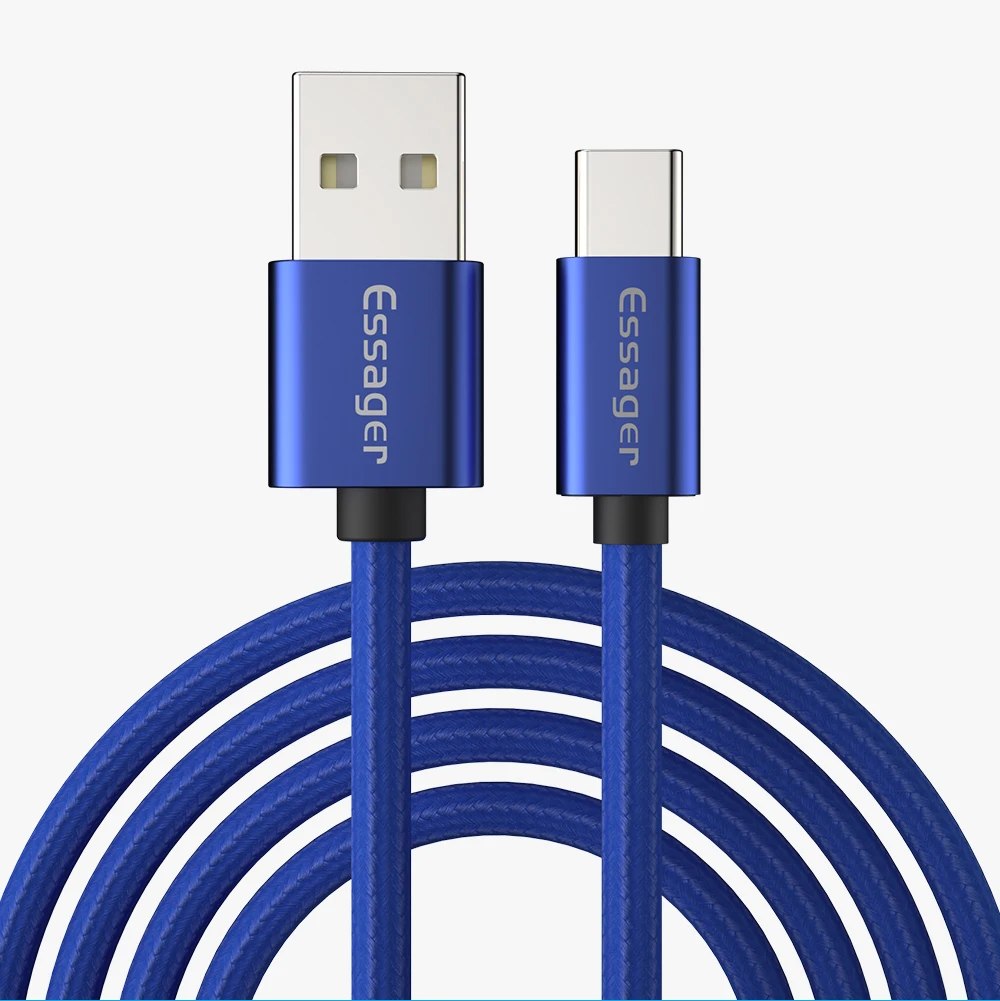 Синий Usb-кабель Essager type-C, 3 А, быстрая зарядка, USB-C, зарядное устройство для Xiaomi Mi 9, 8, samsung S10, S9, Oneplus 7, 6, 6, type-C, USBC, шнур для передачи данных - Цвет: Синий