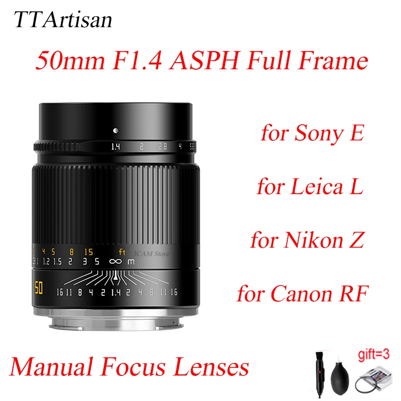 

Объектив TTArtisan 50 мм F1.4 ASPH, полнокадровый, MF, ручная фокусировка, для камер Sony E, Canon, RF, Nikon Z, Leica, L-крепление, Sigma, Lumix