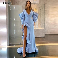 Lorie vestido de noite sexy, plissado com decote em v, manga curta e decote em v, vestido de celebridade, com divisão dos lados altos, formal, vestido de baile arábico (1)