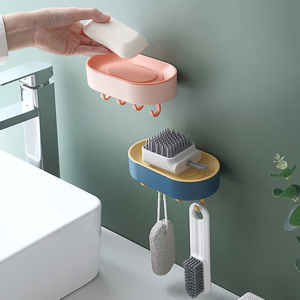 

2pcs Draining Soap Dish Wall Mounted Soap Holder Soap Dish with Hooks Soap Box